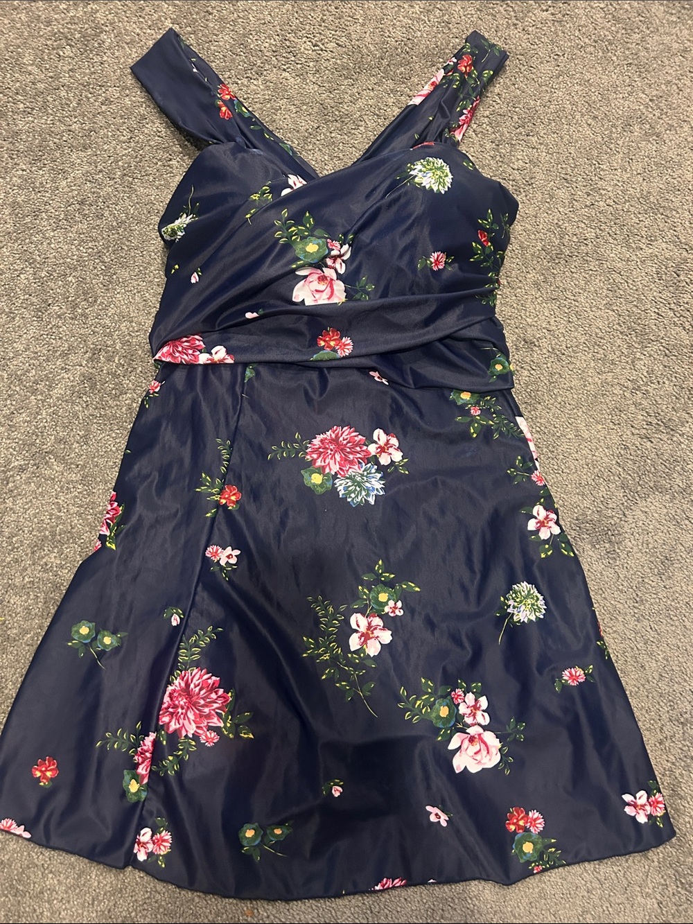 Navy Floral Wrap-Front Bathing Suit